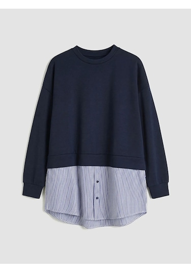 Lc Waikiki Lacivert Gömlek Detaylı Kadın Sweatshirt Tunik