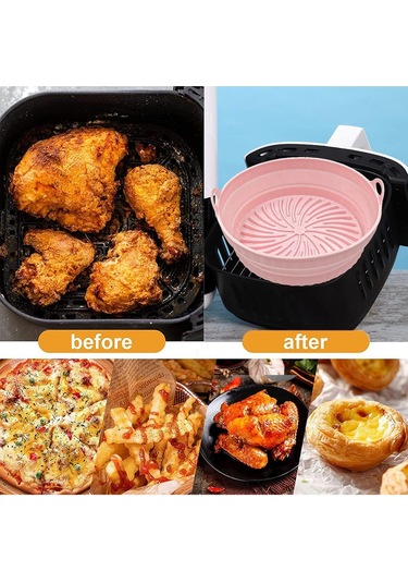 Katlanabilir Airfryer Pişirme Kabı Silikon Pişirme Seti 6 Litreye Kadar Tüm Cihazlara Uygun Pembe