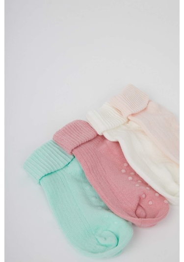 DeFacto Kız Bebek Dikişsiz 4'lü Pamuklu Uzun Çorap C9092A5NSKR1 Çok Renkli