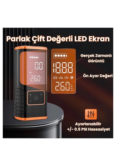 Enshall 5588 5400 Mah+şarjlı Çakmaklıklı Taşınabilir Kompresör