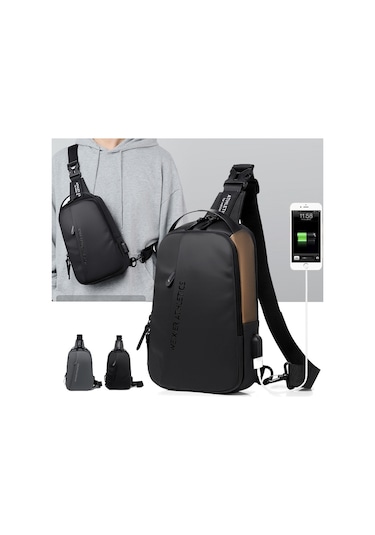 Weixier X313 Usb Şarj Portlu Erkek Crossbody Göğüs Çantası Siyah