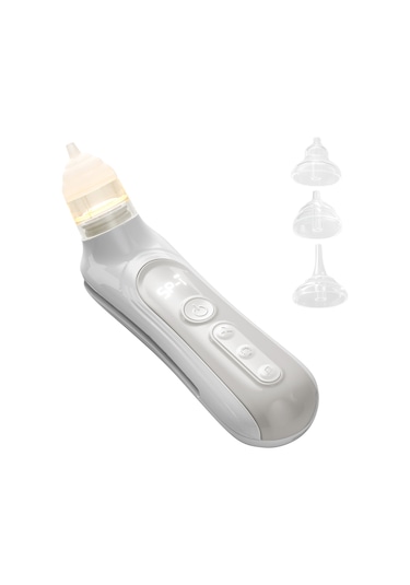 Yaozixa Bebek Elektrikli Burun Temizleyici 5 Seviye Emme Gücü Düşük Sesli Renkli Işık Ve Müzik Pil İle Tipli C Şarj 3 Silikon Uç + Kutu + Kırpan Beyaz