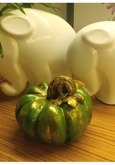Büyük Boy El Boyaması Yeşil Kabak Biblo-dekoratif Ev Ürünü-rustik Hasat Kabak Figürü Yeşil