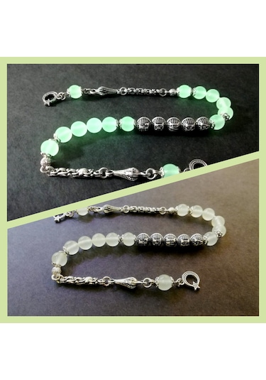 Zaza - İsimli - Kişiye Özel - Fosforlu Kedi Gözü Tesbih - 8 Mm