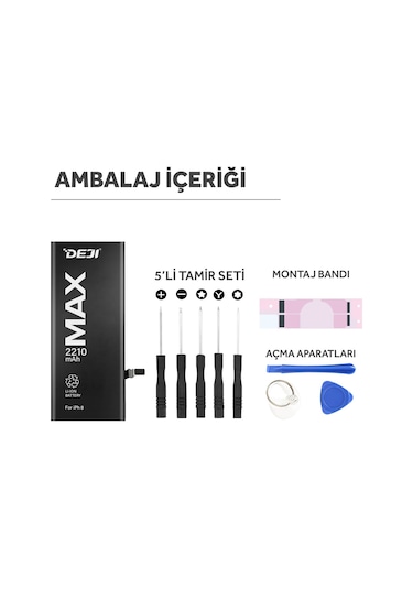 iPhone 8 Uyumlu Batarya Mucize Batarya Deji 2210mAh