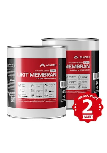 Alkoru 2 Adet 5 Kg Süper Likit Membran Kauçuk Ve Elyaf Katkılı Sıvı Su Yalıtım Malzemesi Avantaj Paket
