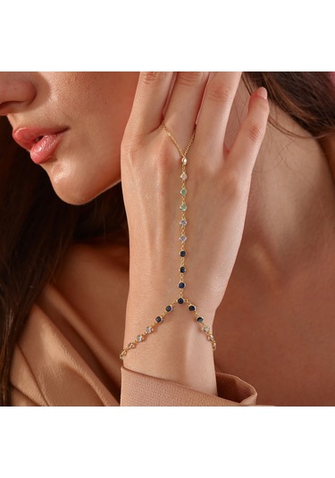 925 Ayar Gümüş Mavi Renk Geçişli Tamtur Şahmeran Altın