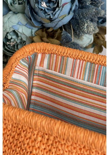 El Yapımı Pastel Turuncu Renk Basic Örgü El Çantası Kağıt İp Turuncu