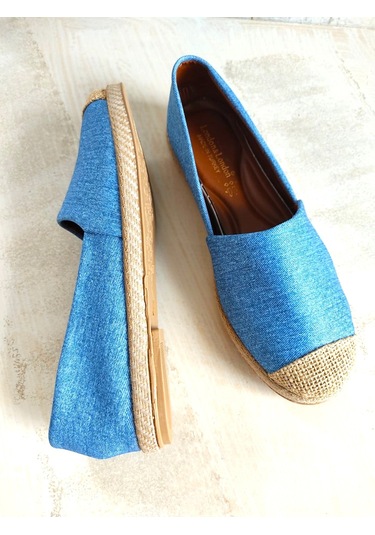 Kot Hasır Detaylı Kadın Espadril Mavi