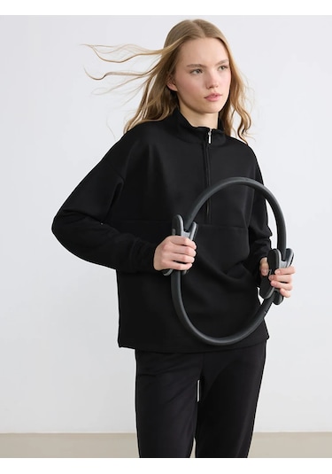 Lc Waikiki Siyah Dik Yaka Soft Touch Oversize Kadın Sweatshirt