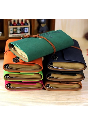 Yaprak Baskılı Deri Kapaklı Özel Tasarım Hediyelik Deri Kaplı Ajanda Anı-not Defteri Yeşil İthal Ürü Yeşil