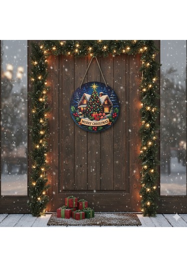 Yılbaşı Ağaçlı Yeni Yıl Evi Kapı Ve Duvar Süsü 30x30