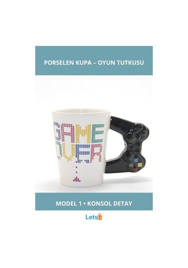 Game Over Temalı Porselen Kupa Bardak Çok Renkli