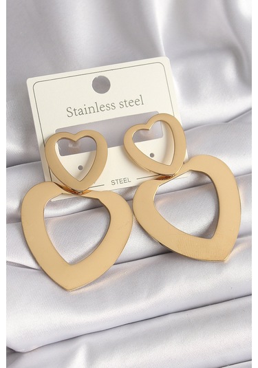 316l Çelik Gold Renk Kalp Model Kadın Küpe 1 Çok Renkli