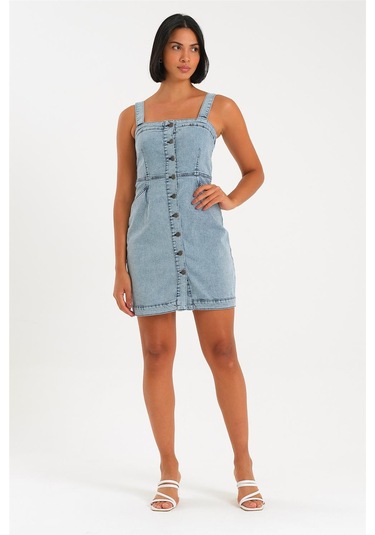 Kadın Likralı Askılı Elbise Açık Mavi