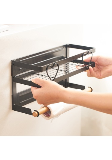 Suntek Çamaşır Odası Havlu Manyetik Baharat Raf Paslanmaz Buzdolabı Organizatör Raf Siyah