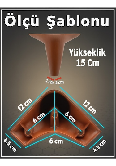 Aspen Mobilya Ayağı 15 Cm Ahşap Desenli Kanepe Koltuk Tv Ünitesi Baza Uyumlu Kahverengi