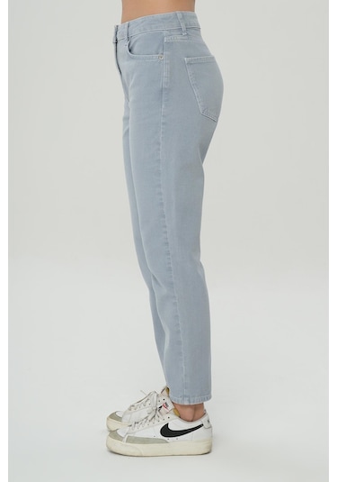 Ariana Gri-mavi Yüksek Bel Patı Fermuarlı Mom Jean Pantolon C 4525-139 Gri