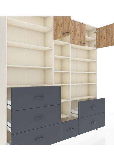 Arges Dolap 17 Raflı 6 Çekmeceli 3 Kapaklı 220x30x243 Aytaşı-çam/antrasit Atlas Çam/antrasıt