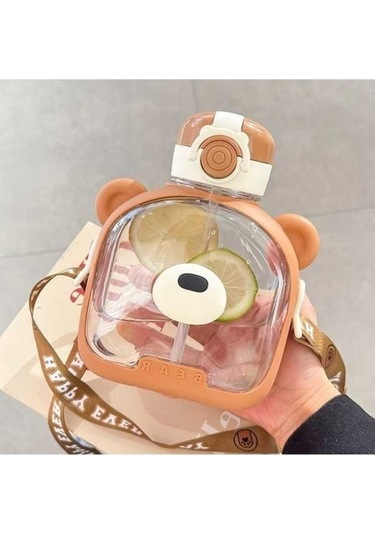 Createtech Şeffaf Hasır Plastik Fincan - Kahve Rengi Ve Renkli Ayı Kahve Kahve