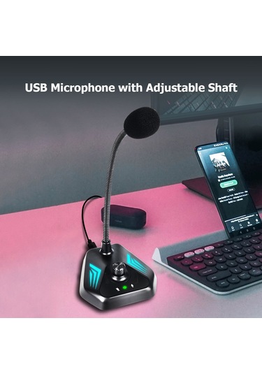 Ranyeek Rgb Işıklı Usb Kondansatör Mikrofonu Mı520 - Toplantılar, Canlı Yayınlar, Oyun Ve Bilgisayar İçin Uni-yönlü Boyunlu Masaüstü Mikrofon