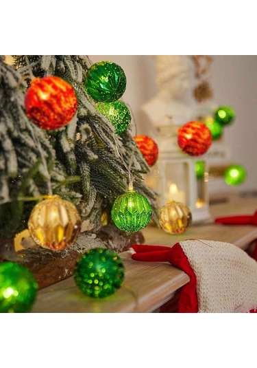 Vkemall 10 Işıklı 59 İnç Noel Topu Zincir Lambası - Dışarıda Ve İçerde Noel Ağacı Renkli Dekorasyon Aydınlatması Renk