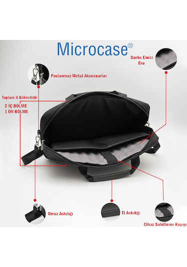 Microcase Apple Uyumlu MacBook Air 13 İnch M4 2025 İle Notebook Evrak Çantası Siyah Al5496