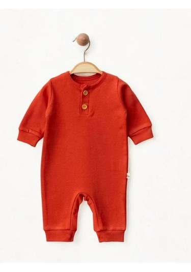 Zekids Bebek Düğmeli Organik Tulum-15480 Turuncu