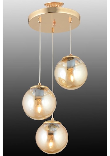 İstanbul Avize Istanbul Avize Sarkıt 3'Lü Gold Sarı Glop Camlı Avize