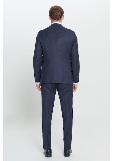 Erkek Lacı Slim Fit Dar Kesim Kırlangıç Yaka %100 Yün Çizgili Takım Elbise Lacı