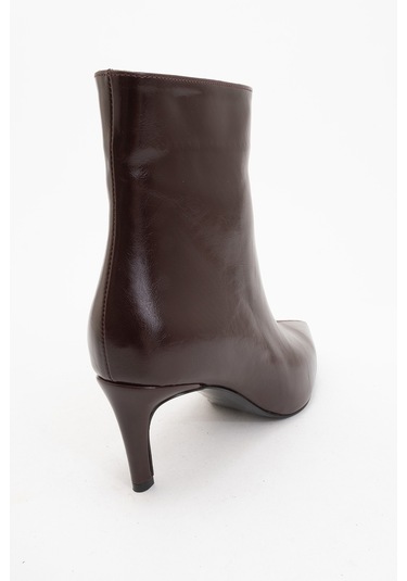 Noya Bordo Cilt Sivri Burun Kadın İnce Topuklu Bot Bordo