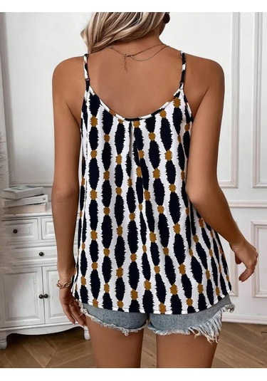 The İstanbul Kadın Askılı Yuvarlak Yaka Desenli Süprem Bluz Desenli