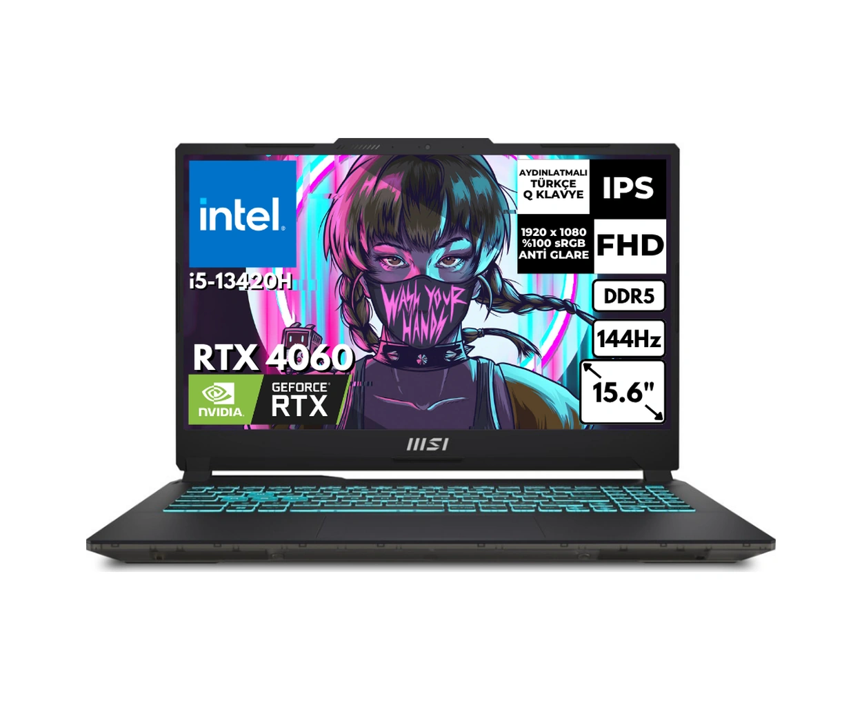 MSI Cyborg 15 A13VF-1204XTRAT97 i5-13420H 48 GB 512 GB SSD 8 GB RTX4060 15.6" W11P Dizüstü Bilgisayar