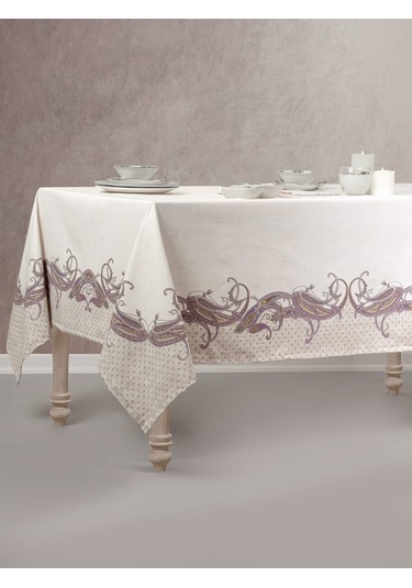 Cotton Box Pano Baskılı Masa Örtüsü Nels Bej 170x170