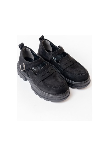 745-771 Siyah Süet Kadın Günlük Yüksek Tabanlı Loafer Ayakkabı Siyah