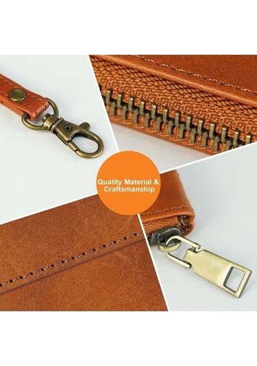 Shidai888 Retro Deri Debriyaj Fermuarlı Zarf Çanta Kahverengi