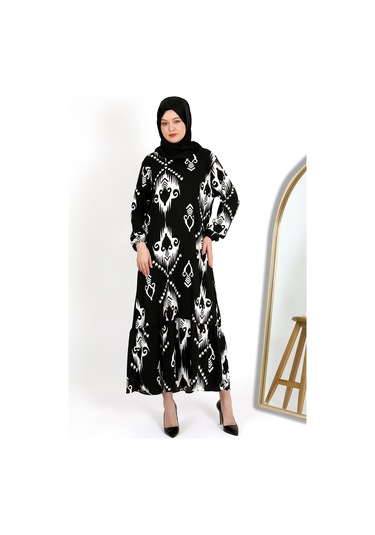 Desenli Bürümcük Elbise Siyah