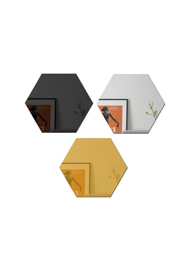 Sones Ym300 16 Adet / Set Ev Kişisel Duvar Çıkartmaları Dıy Akrilik Duvar Dekoratif Ayna Altıgen Gümüş Diğer