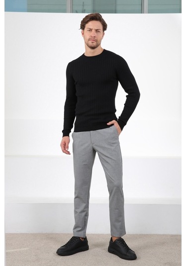 Ferraro Siyah Bisiklet Yaka Fitilli Erkek Kazak Siyah