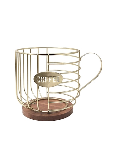 Kahve Arkadaşı Depolama Rafı Kupa Şeklinde Mutfak Depolama Sepeti, Size:gold No Words + Lid Diğer