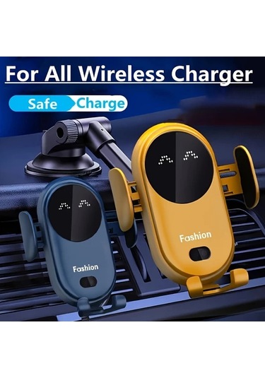 Elmpaly Mavi Kablosuz Araç Şarj Cihazı Otomatik Kavrama İphone Uyumlu 16 Pro Max 15 14 Samsung Galaxy Uyumlu S24 S23 S22 İçin