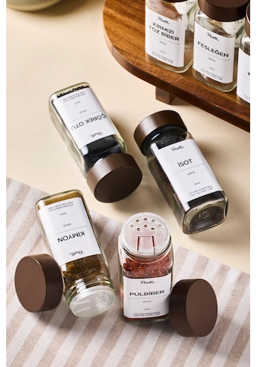 Perotti Raul Woody 12'li Akasya Kapak Baharatlık Seti 120ml + 30 Etiket 16779 Kahverengi