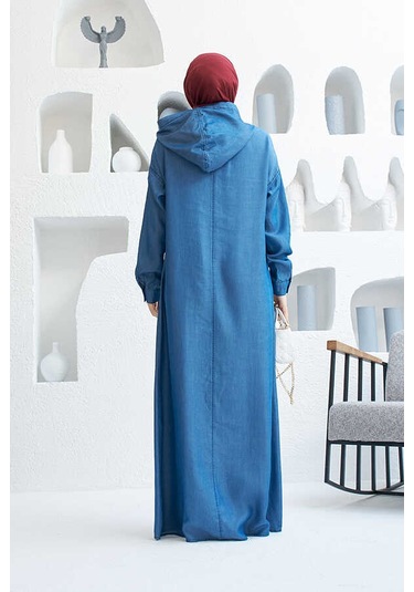 Neways 6643 Kapüşonlu Tesettür Elbise Koyu Mavi