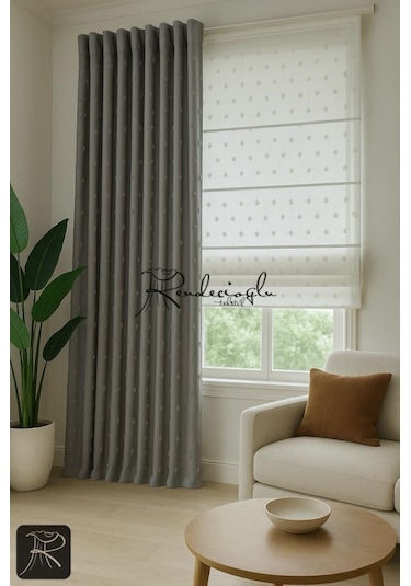 Tül Perde Püsküllü Katlamalı Mekanizmalı Sistem Keten Dokulu Ekru