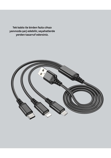 3 Ü 1 Arada Hızlı Şarj Kablosu