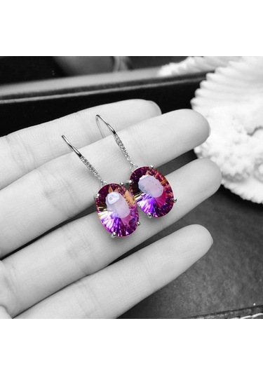 Pomoiii 925 Ayar Gümüş Küpe Renkli Taş Ametist 18k Altın Küpe Kadınlar İçin Charm Takı Hediye Rose