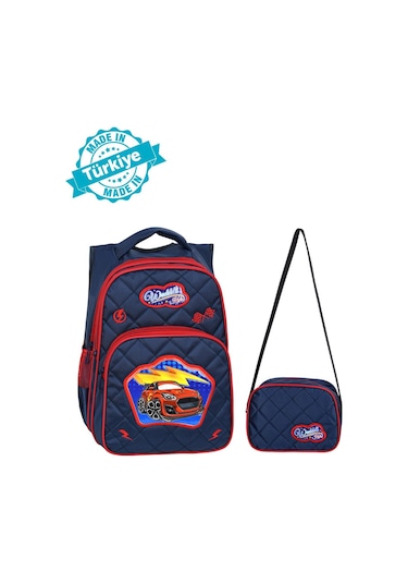 Waddell Lisanslı Araba Desenli Emboss İlköğretim Okul Sırt Çantası Ve Beslenme Çantası