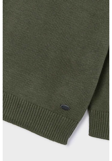 Erkek Çocuk Bisiklet Yaka Basic Triko Kazak - Yeşil Charcoal Melange