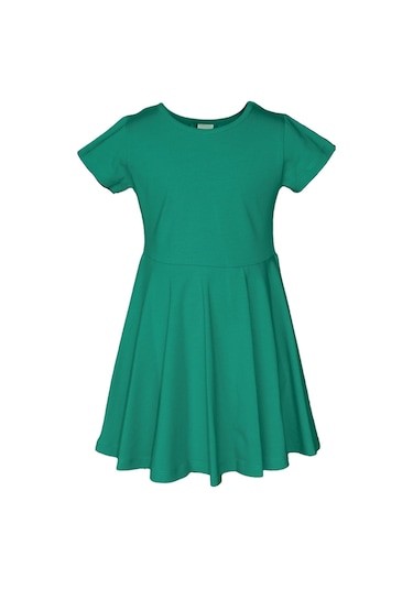 Lovetti Koyu Yeşil Kız Çocuk Düz Basic Kısa Kol Elbise 9560Y017 Yeşil