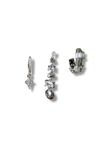 Üçlü Şık Taşlı Sallantılı Halka Gri Çelik Küpe